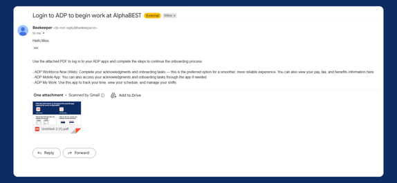 ADP Login Instructions Email